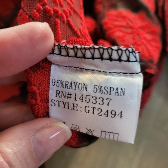 Flower Red Sheer Bodysuit Size Large - Picture 5 of 10